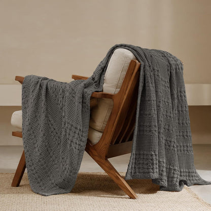 PHF 100% Cotton Waffle Weave Throw Blanket, Soft Lightweight Breathable Cozy Summer Throws for