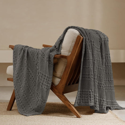 PHF 100% Cotton Waffle Weave Throw Blanket, Soft Lightweight Breathable Cozy Summer Throws for