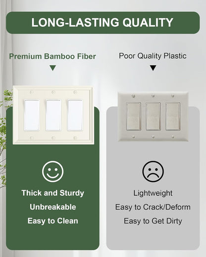 2-Pack Triple Decorator Outlet Cover Plate, Light Almond Modern Decorative Switch Plates and Outlet