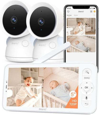 ARENTI Baby Monitor with 2 Cameras, 2K/3MP WiFi 6 Camera and Audio, 5-inch Wireless Screen