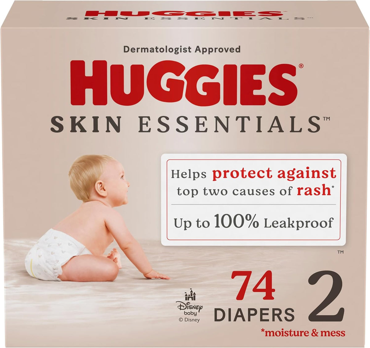 Huggies Size 2 Diapers, Skin Essentials Baby Diapers, Size 2 (12-18 lbs), 74 Count, Packaging May