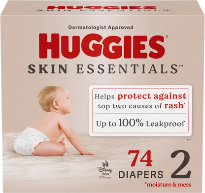 Huggies Size 2 Diapers, Skin Essentials Baby Diapers, Size 2 (12-18 lbs), 74 Count, Packaging May