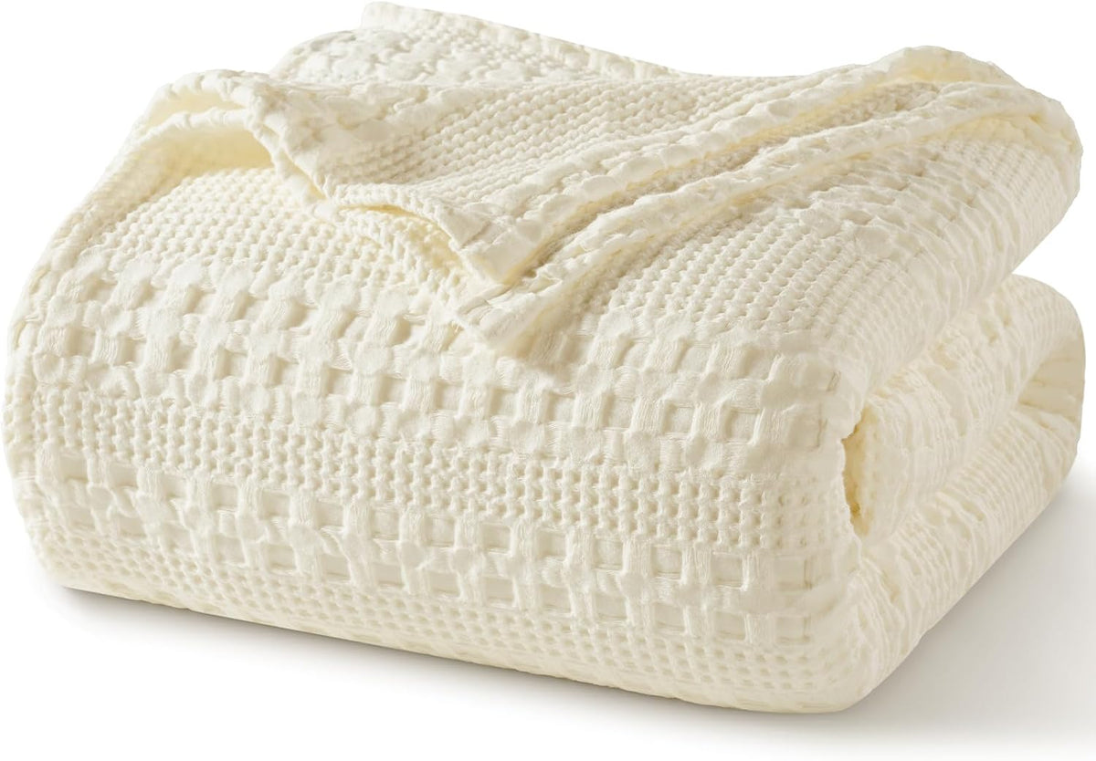 PHF 100% Cotton Waffle Weave Blanket King Size, Soft Lightweight Breathable Cozy Summer Blankets