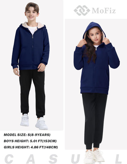 MoFiz Kids Fleece Jackets Sherpa Lined Hoodie Jacket Hooded Zip up Sweatshirt Coats for Boys Girls