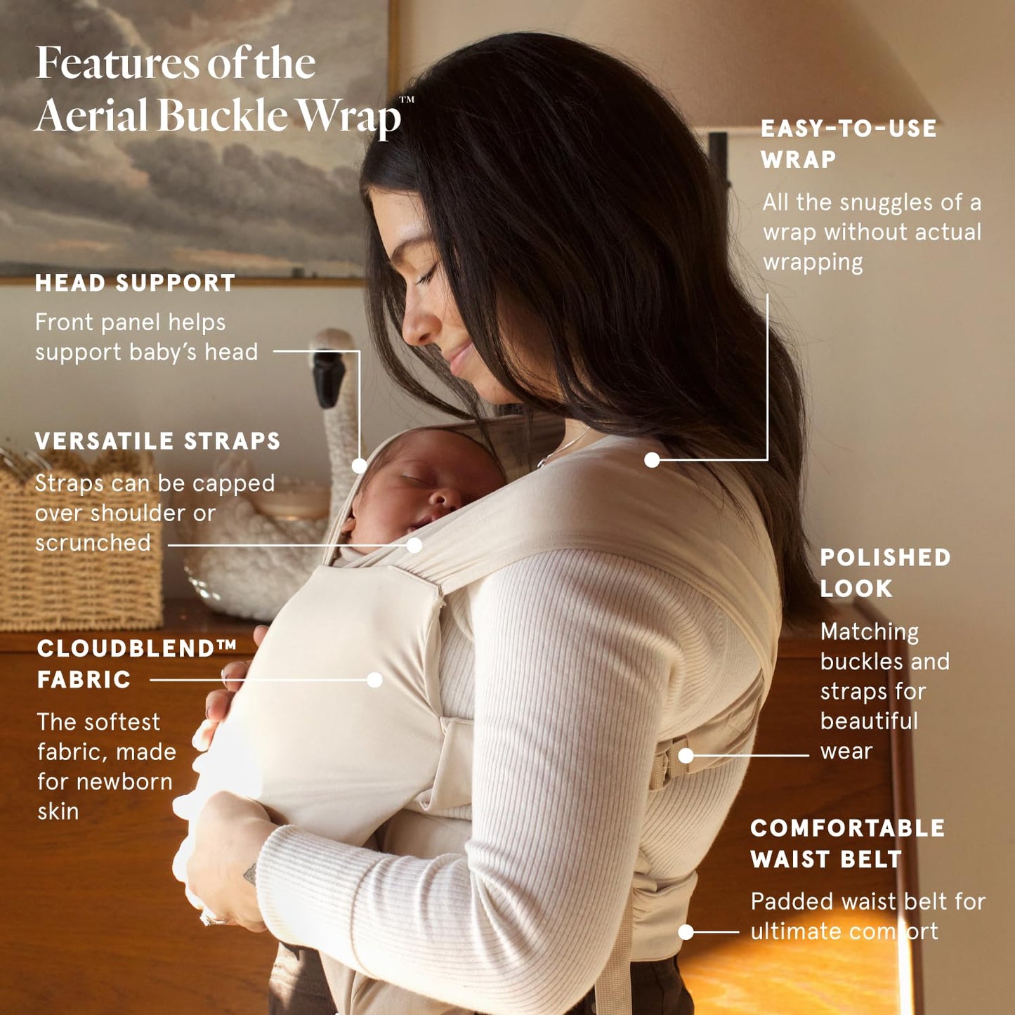 WildBird - Aerial Buckle Wrap - 0-6 Months - Standard (XS-XL) Sparrow - Newborn Baby Carrier
