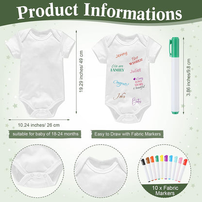 Qunclay 12 Pcs Baby Bodysuit Baby Shower Game Include 1 Game Wooden Sign Tabletop Decor 1 White