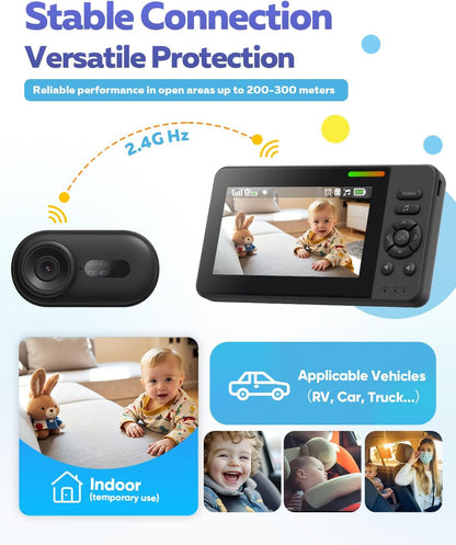Wireless Baby Car Camera with 1080P Advanced Night Vision and 32H Battery, No Wi-Fi Needed Easy