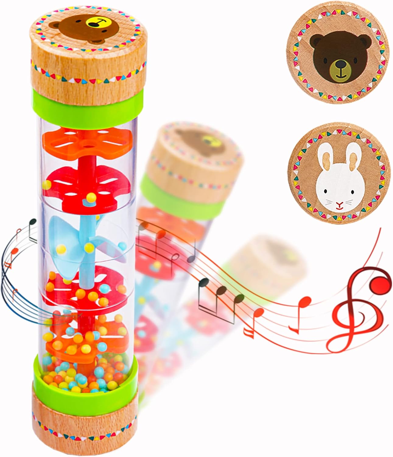 BIUWING Rainmaker Rain Sticks, Mini Wooden Musical Shake, Beaded Raindrops - Turn Over and Watch