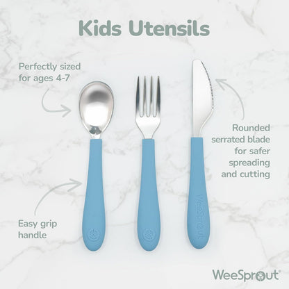 Kids Stainless Steel Utensils Set - Premium 18/8 Grade Silverware Kit - 2 Spoons, 2 Forks, and 2