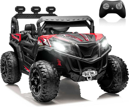 ANPABO 24V 4X4 Ride on Car Truck w/Remote Control, 4WD/2WD Switchable Kids UTV, 19" Spacious Seat