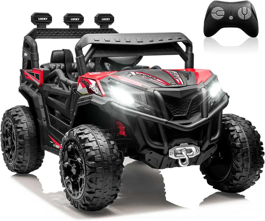 ANPABO 24V 4X4 Ride on Car Truck w/Remote Control, 4WD/2WD Switchable Kids UTV, 19" Spacious Seat