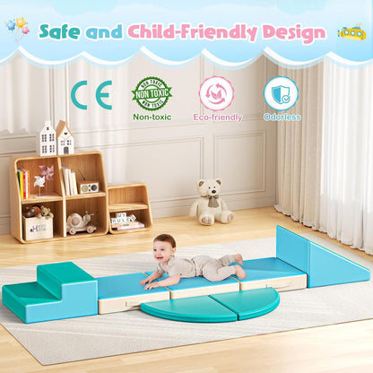 Lischwert Foam Climbing Blocks for Toddlers 1-3, 5pcs Foldable Soft Play Set with Crawling