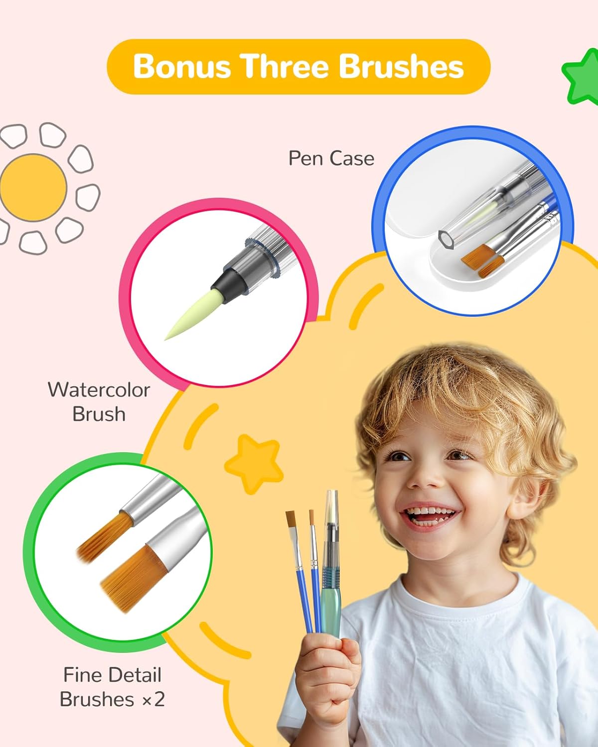 TECJOE Paint with Water Coloring Books for Toddlers, Princess Series Watercolor Set with 3 Brushes