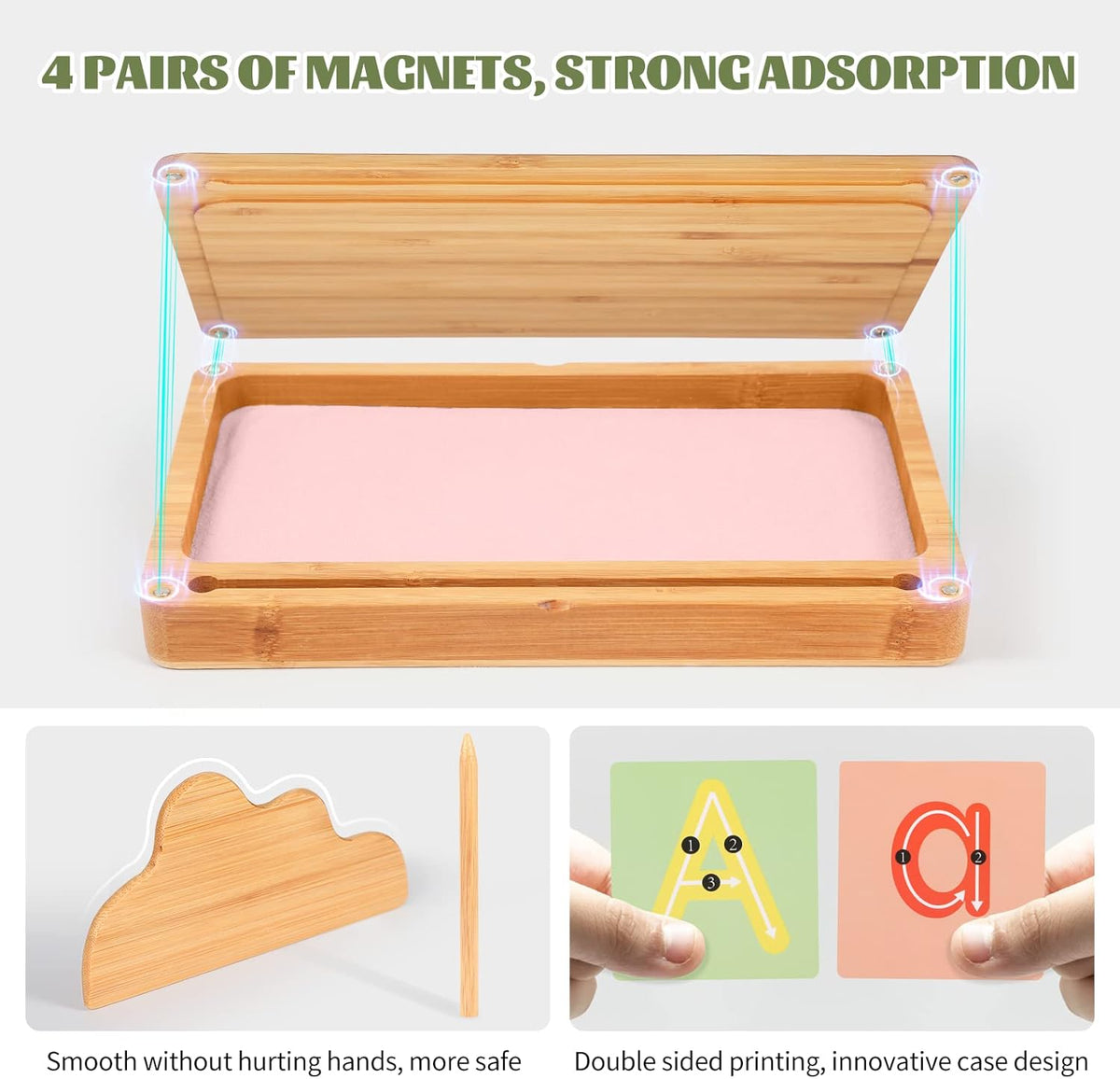 Montessori Sand Tray with Lid - Wooden Sand Tray for Kids - Pink