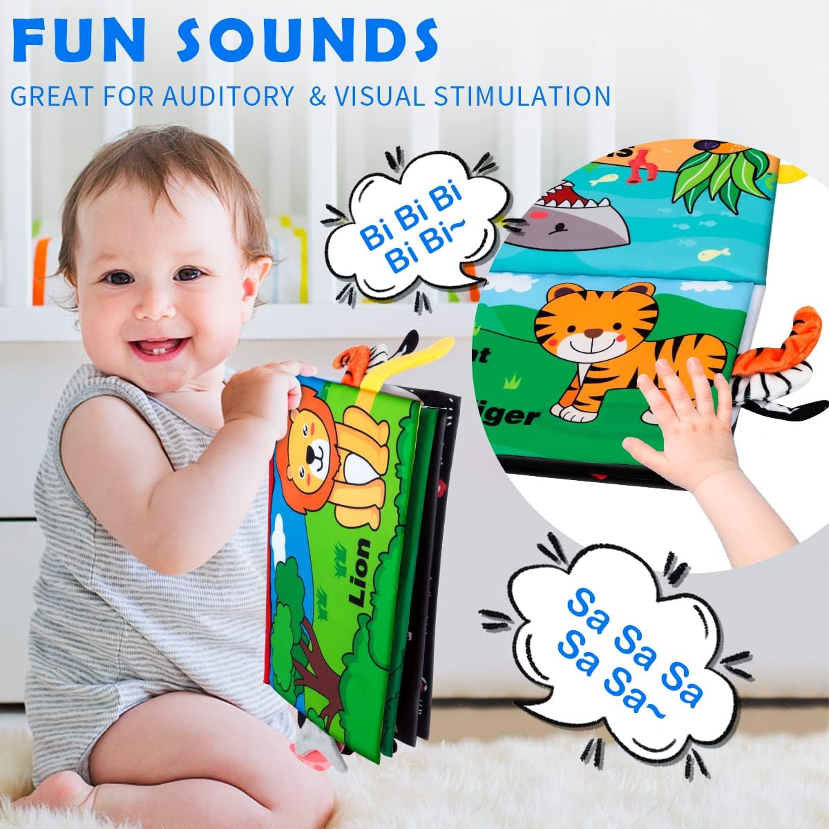 Baby Toys 0-6 Months - Tummy Time Toy Baby Mirror Infant Toys with Cloth Book - Black and White