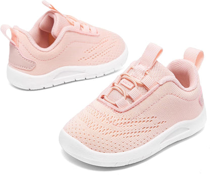 MORENDL Toddler Slip On Sneakers Baby Walking Shoes Non-Slip Breathable Unisex Pink Mesh Lace-Up