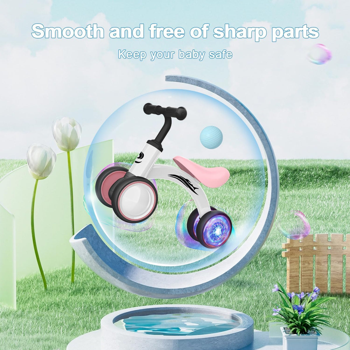 Colorful Lighting Baby Balance Bike Toys for 1 Year Old Girl Gifts, 10-36 Month Toddler Balance