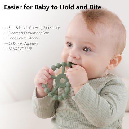3 Pack Ring Teether Baby Infant Toys, Baby Essentials, Silicone Teething Ring Toys for Babies 0-6