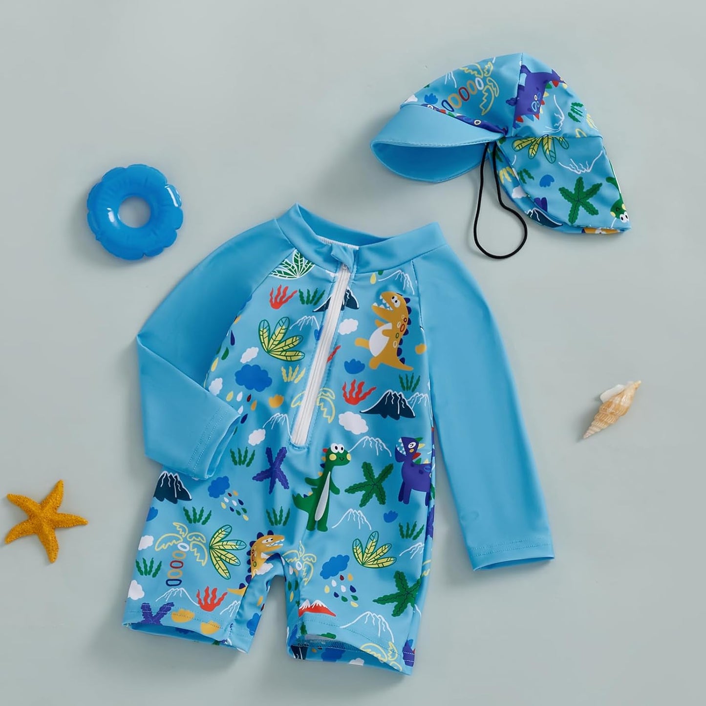Hnyenmcko Baby/Toddler Boy Rash Guard Swimsuit Long Sleeve One Piece Zipper Swimwear Sunsuit Infant
