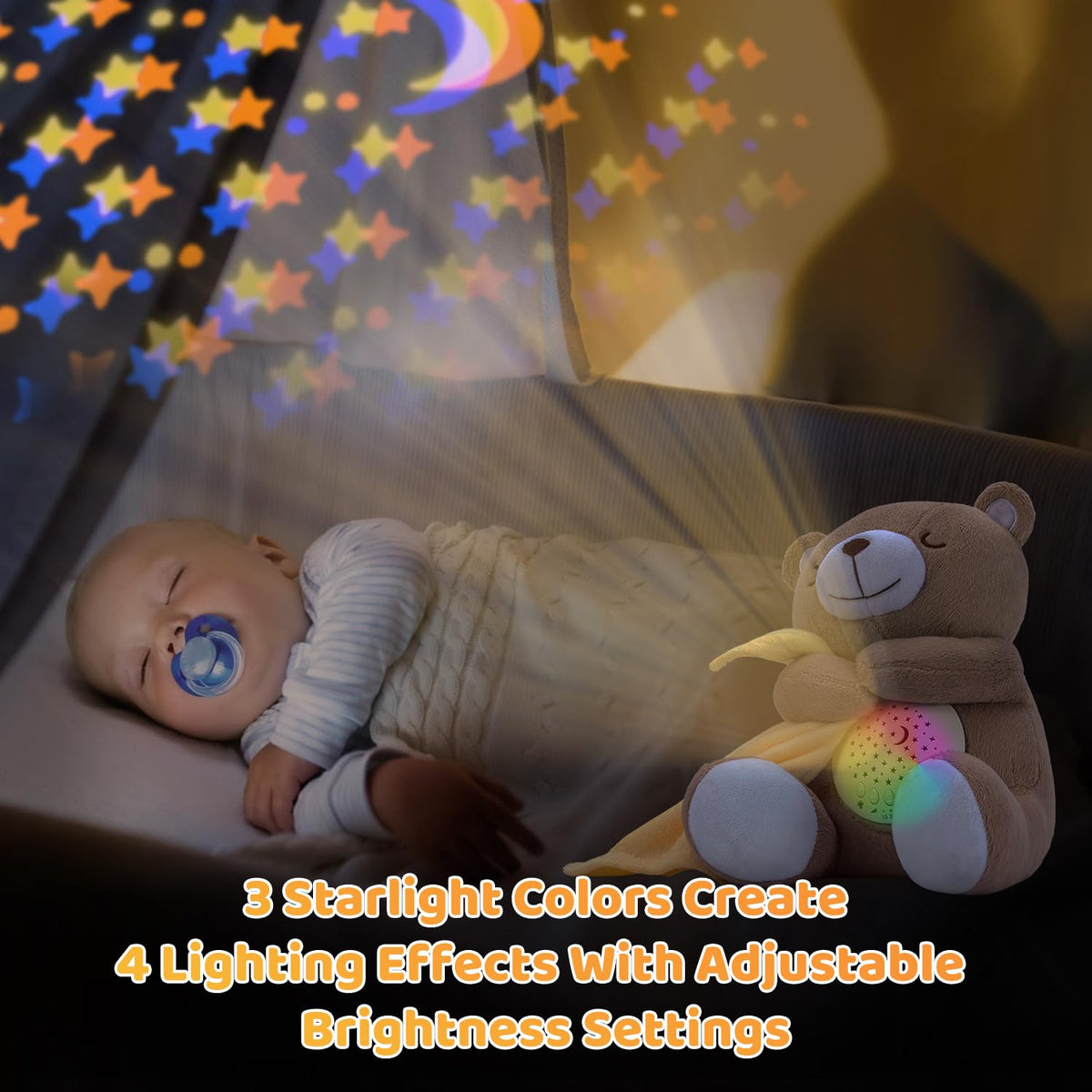 BEREST Rechargeable Baby Sleep Soother Bear, Nursery Decor Night Light Projector, Mom's Heartbeat