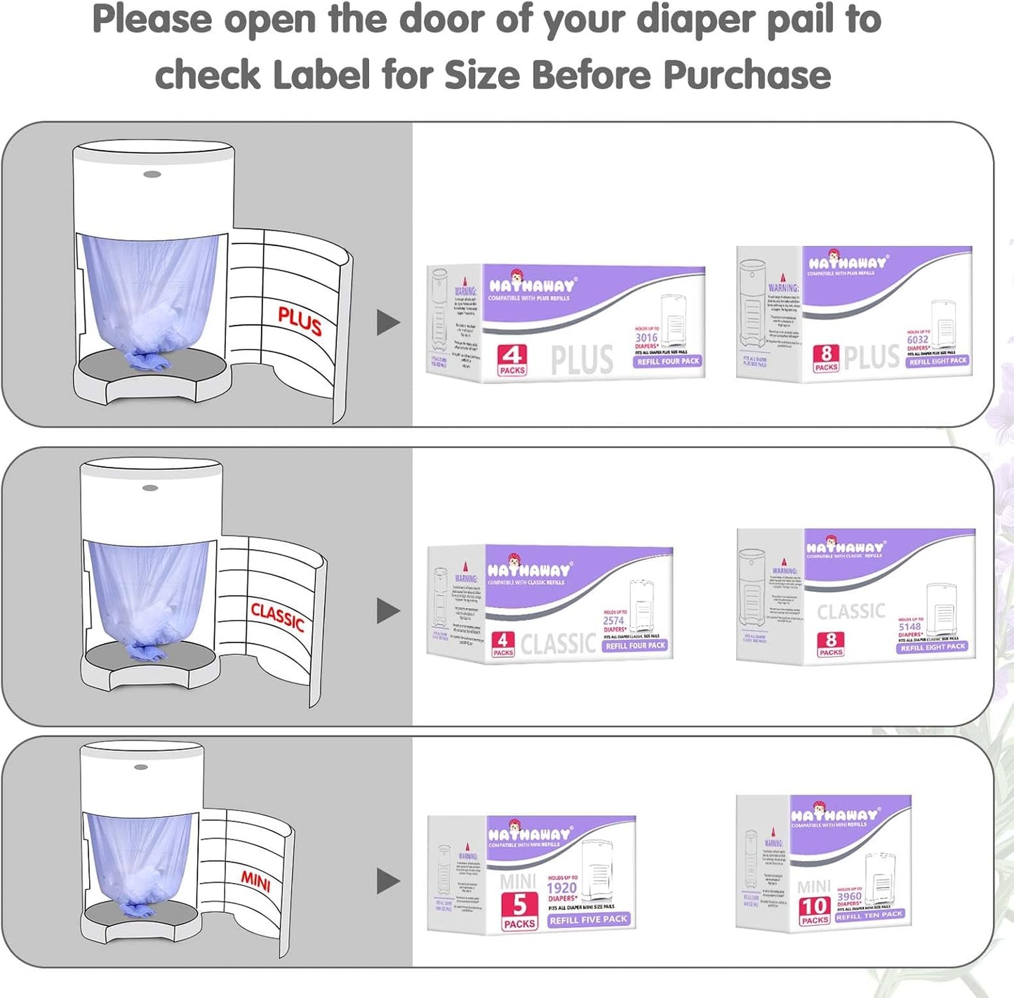 Diaper Pail Refill Bags Compatible With Dekor Plus Diaper Pail, Extra 30% Length, Lavender Scent, 4