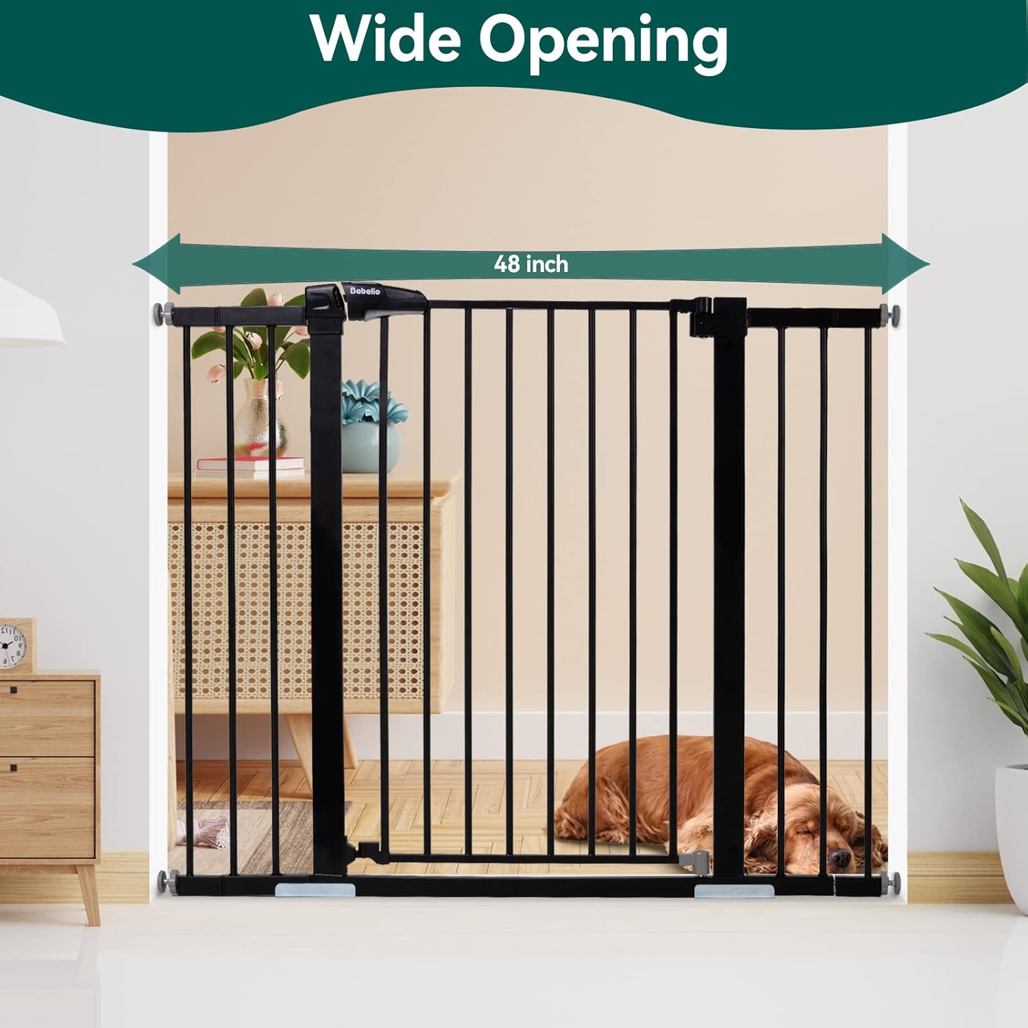 BABELIO 36" Tall Baby Gate, 29-48" Auto-Close & Pressure Mounted, Black Steel Dog Gate for Stairs &