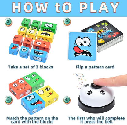 Wooden Face Changing Magic Cube Game, Expression Puzzle Building Blocks Pattern Matching Game