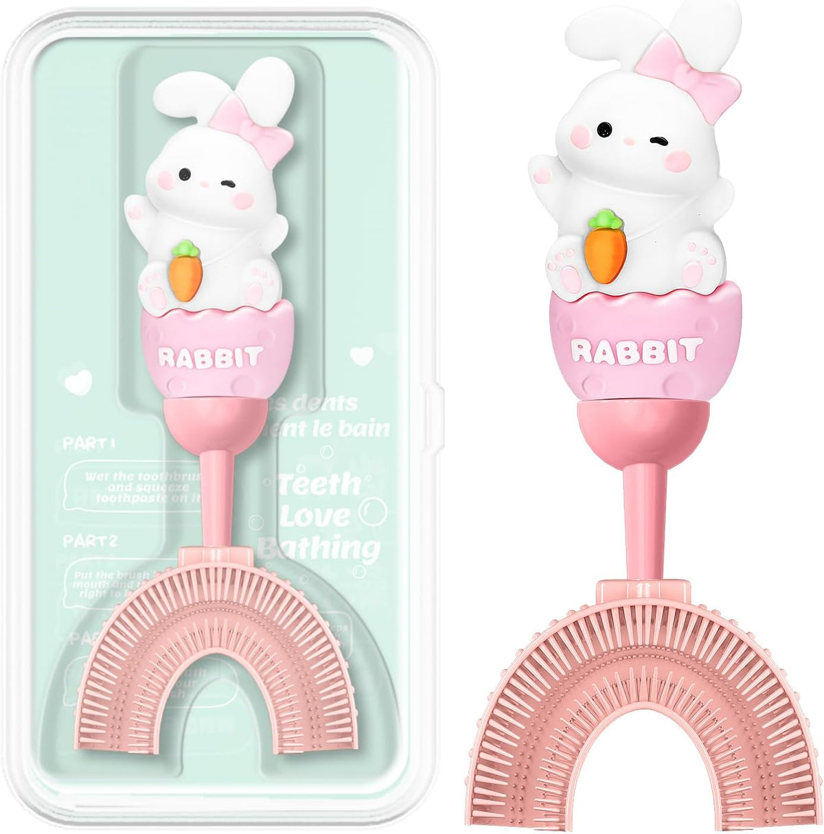 U-Shaped Toothbrush for Kids Ages 2-7，Soft Food-Grade Silicone for Sensitive Gums，360° Teeth