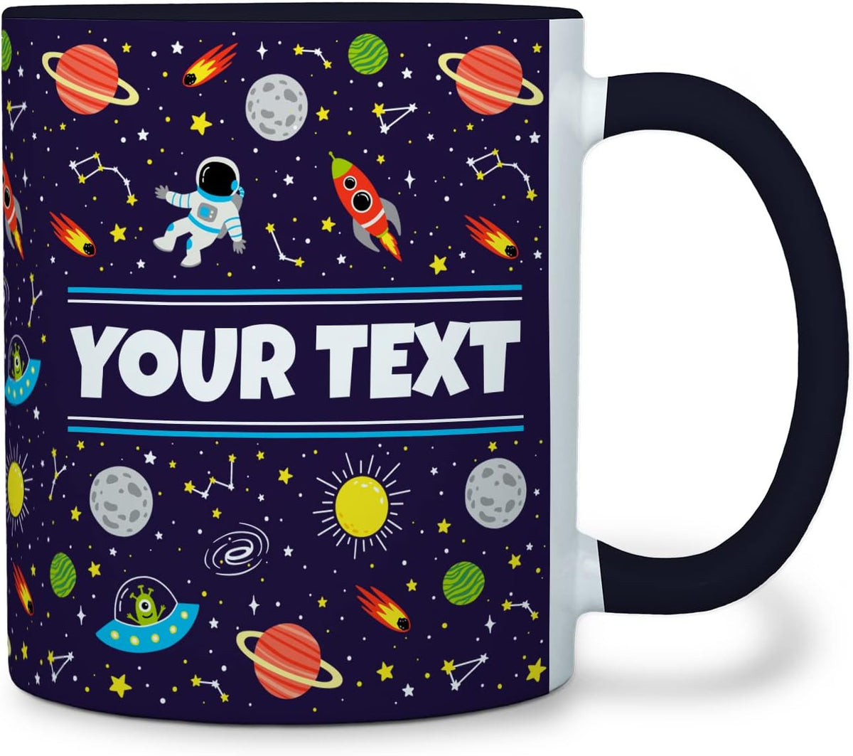 Personalized Mug for Kids - Outer Space - Custom Name/Text, Ceramic Hot Chocolate/Cocoa/Coffee Cup