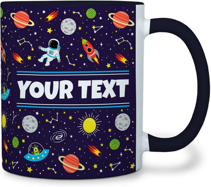 Personalized Mug for Kids - Outer Space - Custom Name/Text, Ceramic Hot Chocolate/Cocoa/Coffee Cup