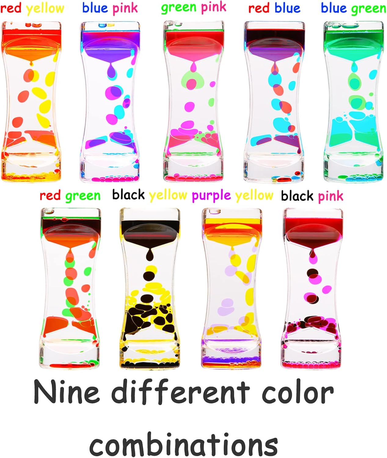 Liquid Motion Bubbler,9 Pack Floating Sensory Play Water Timer Fidget Toys for Adults and Kids,Calm