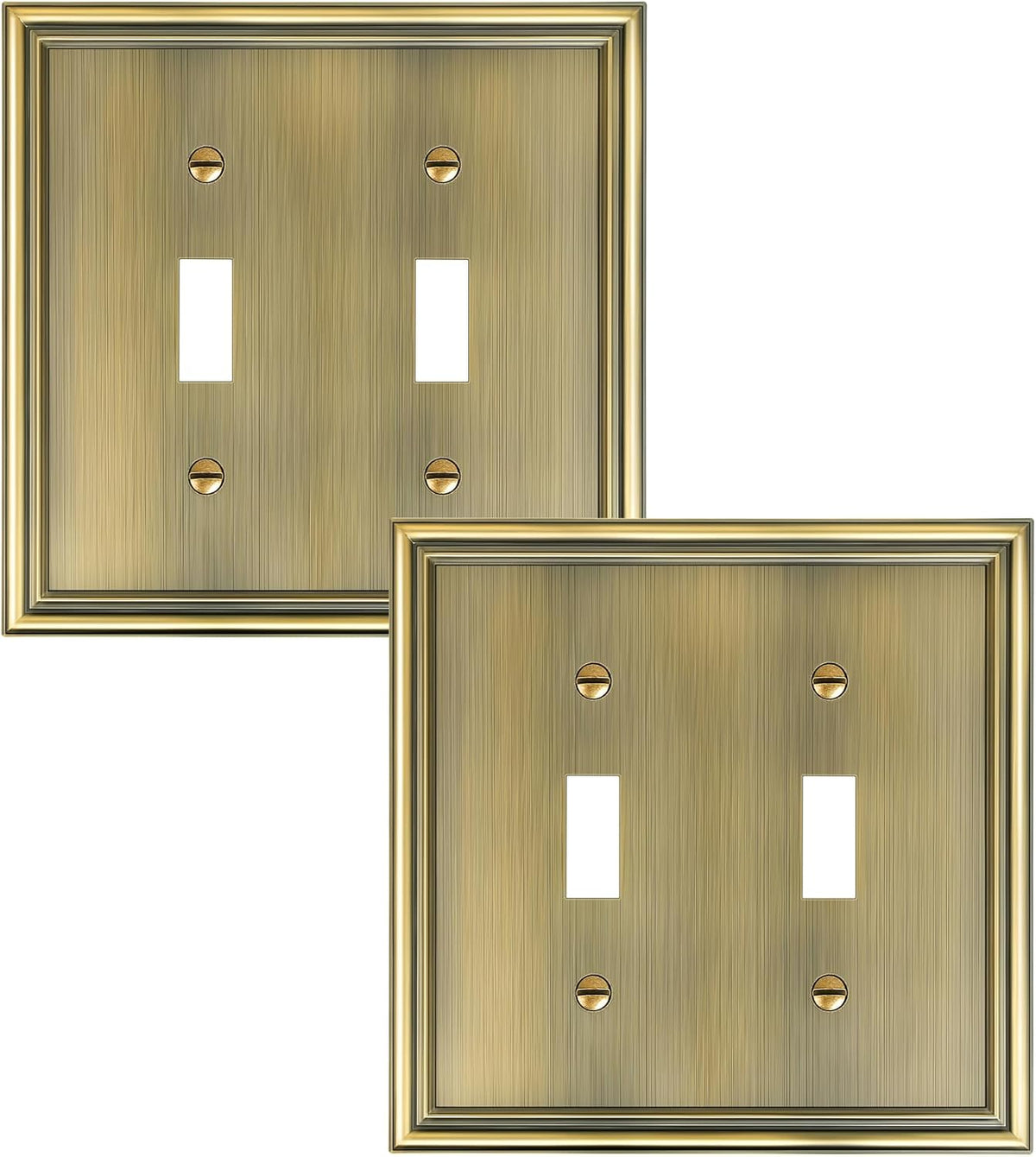 2-Pack Double Toggle Light Switch Cover Plate, Durable Solid Zinc Alloy Decorative Dual Switch