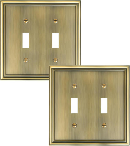 2-Pack Double Toggle Light Switch Cover Plate, Durable Solid Zinc Alloy Decorative Dual Switch