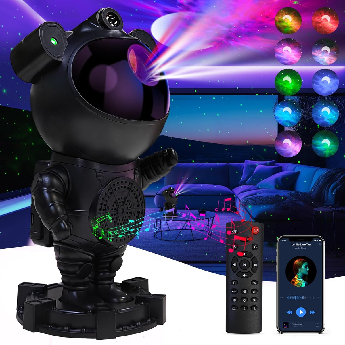 Star Projector Astronaut Galaxy Projector - Bluetooth Speaker, White Noise,Moon Nebula Night Light