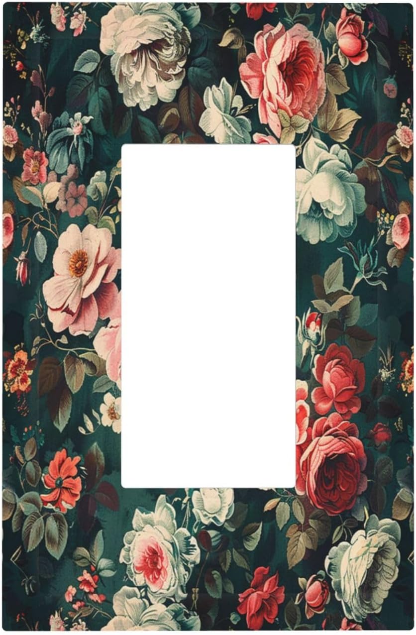 Decorative Outlet Covers Baroque Vintage Peony Flower Floral 1 Gang Single Rocker Light Switch