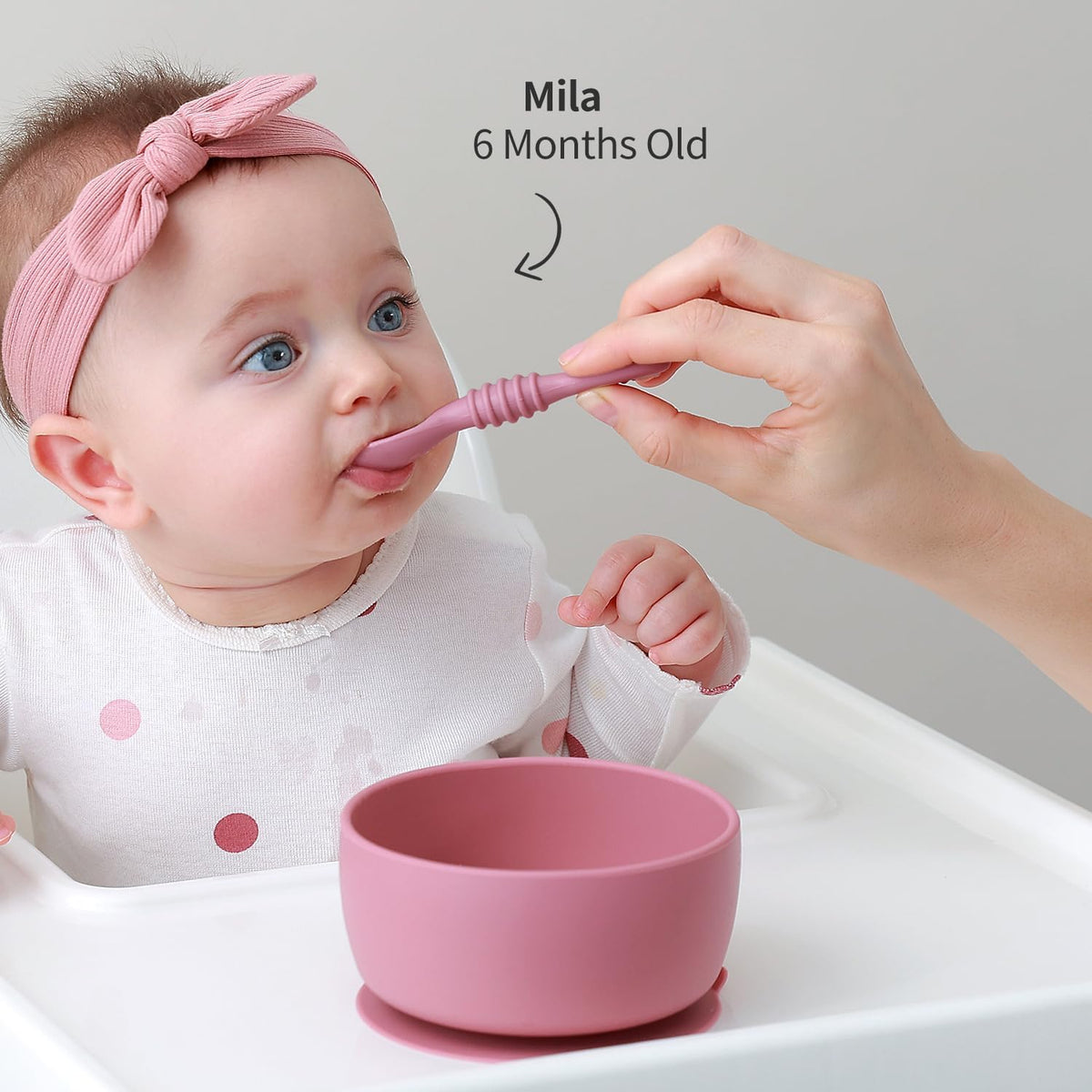 SAMiGO Silicone Baby Bowl and Spoon Set with Suction and Lid, First Stage Self Feeding Essentials