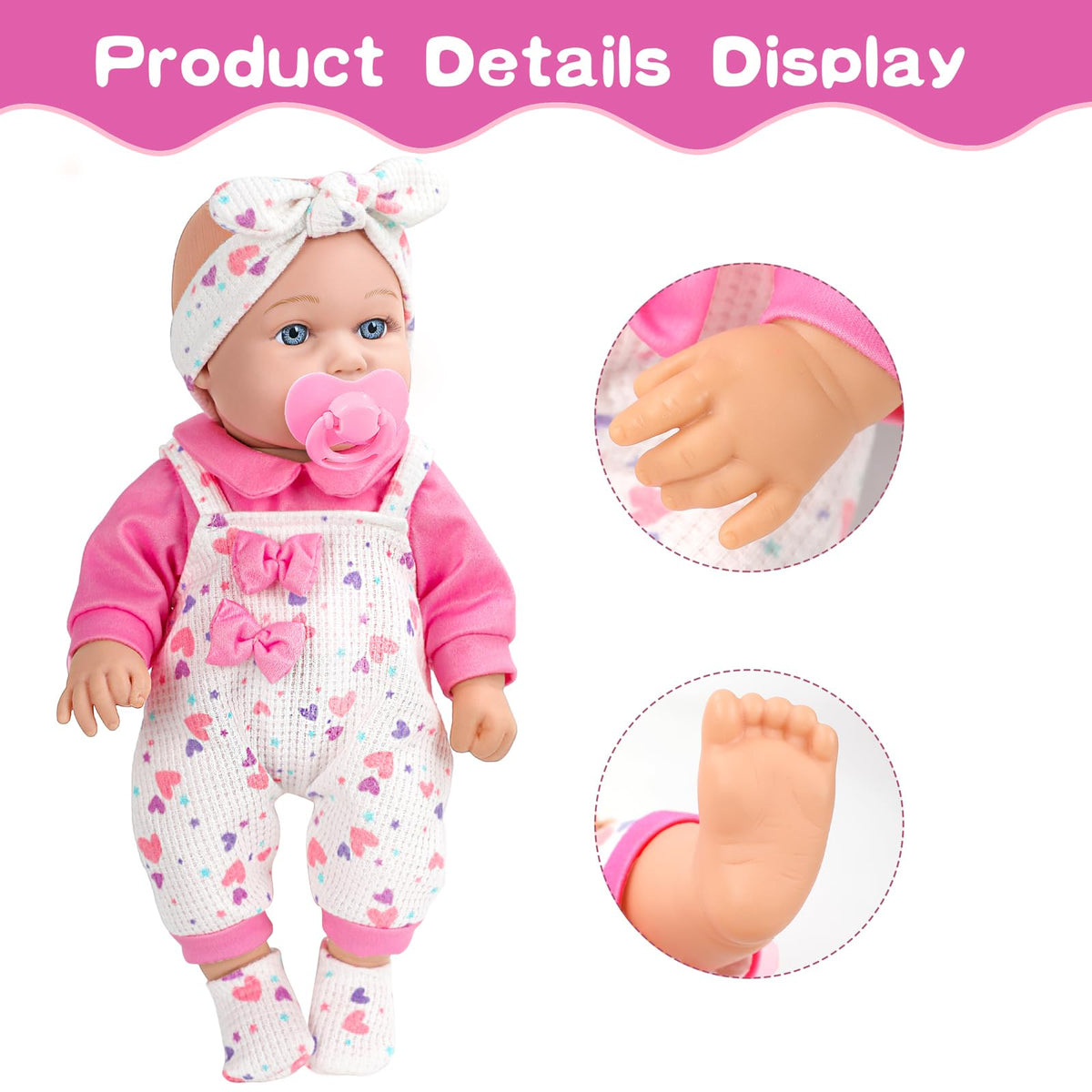 XFEYUE 12" Baby Doll with Pink Bowknot Clothing Set for 3+ Child Girls Gift