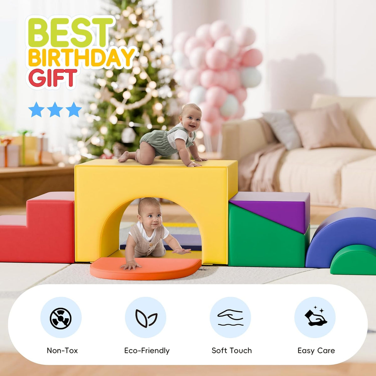 Soft Foam Climbing Blocks Set – Large 5-in-1 Soft Play Toys Crawling & Sliding Climbing Arch for