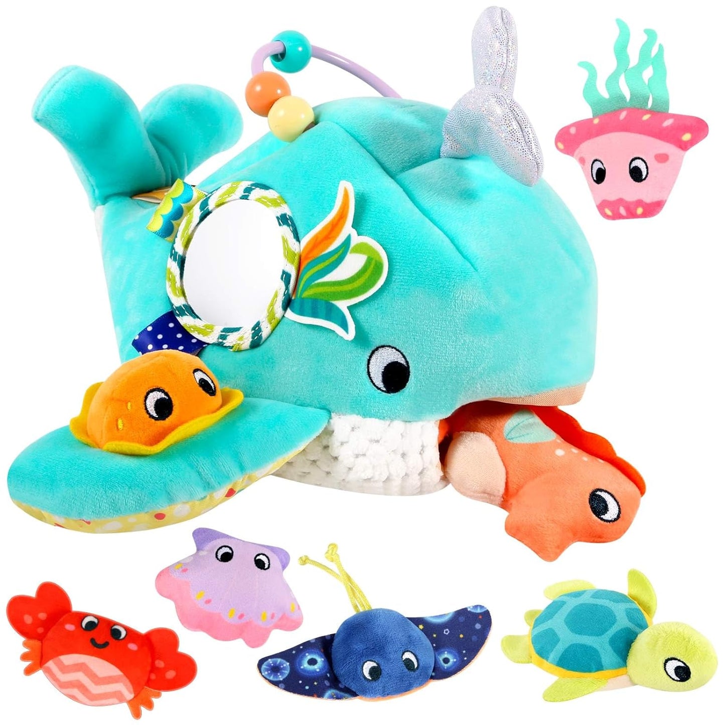 Baby Toys 6-12 Months - Soft Ocean Adventure Toy with Rattle, Crinkle Paper, Squeaker, Mirror