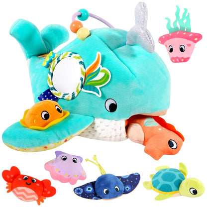 Baby Toys 6-12 Months - Soft Ocean Adventure Toy with Rattle, Crinkle Paper, Squeaker, Mirror