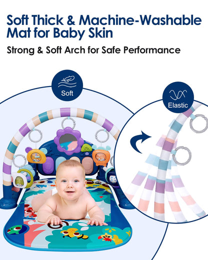 Dearlomum Baby Play Mat & Gym, Fun Piano Tummy Time Activity Mat with 5 Sensory Toys, Music &