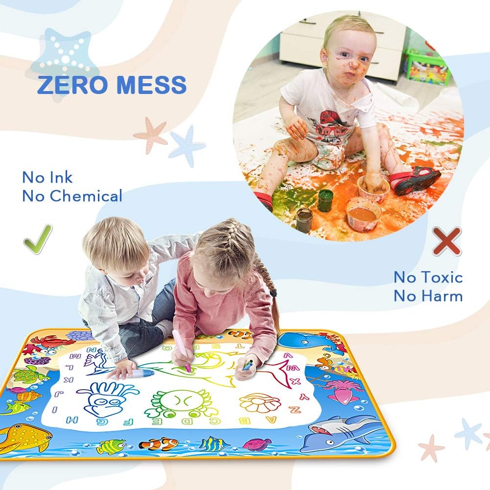 Water Doodle Mat - Kids Painting Writing Color Doodle Drawing Mat Toy Bring Magic Pens Educational