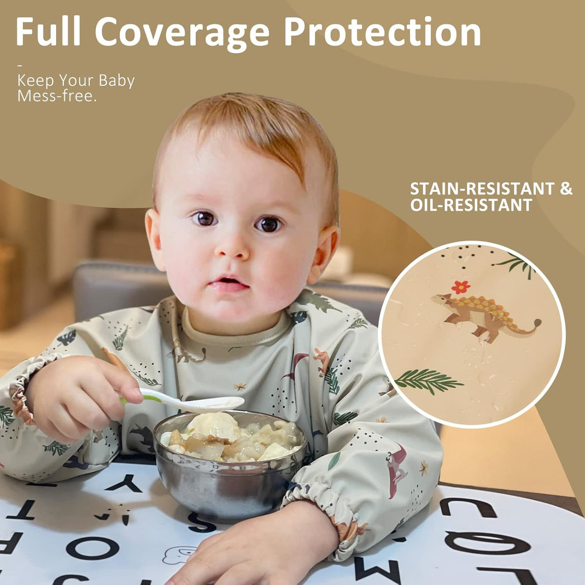Long Sleeve Baby Bibs for Toddlers, Waterproof, Boys Girls Smock with Food Catcher Pocket for