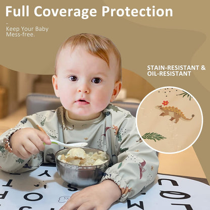 Long Sleeve Baby Bibs for Toddlers, Waterproof, Boys Girls Smock with Food Catcher Pocket for