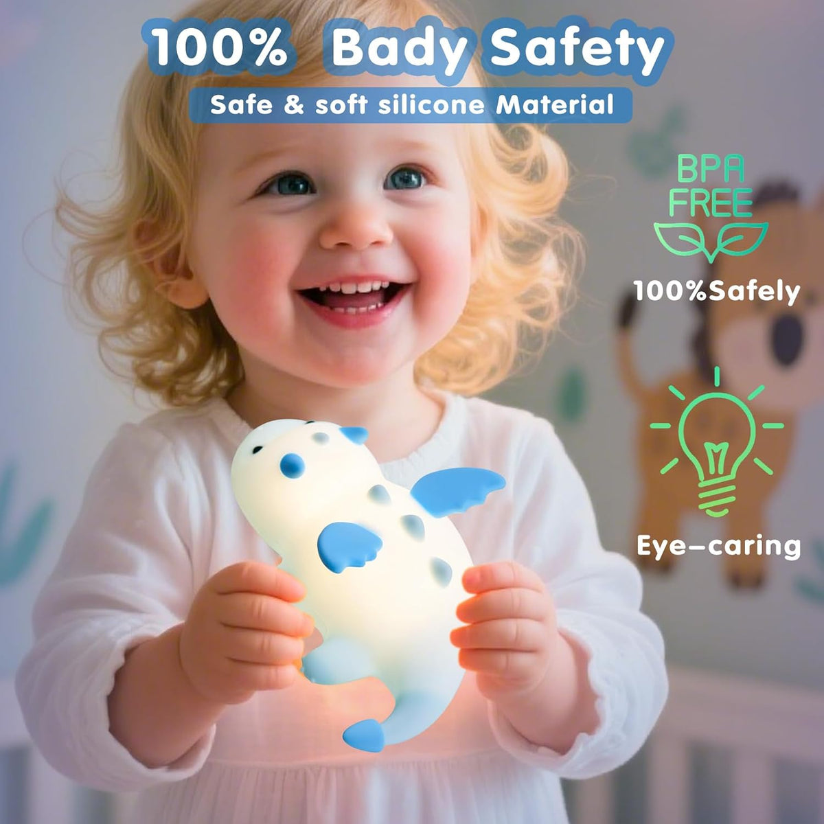 Cute Baby Dragon Kids Night Light for Kids,Cute Soft Silicone Lamp 3 Level Dimmable Changing