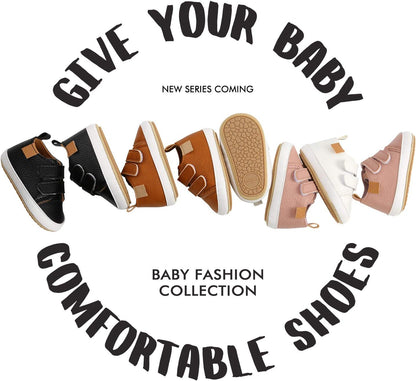 SOFMUO Baby Boys Girls High Top Ankle PU Leather Sneakers Soft Rubber Sole Infant Moccasins Newborn