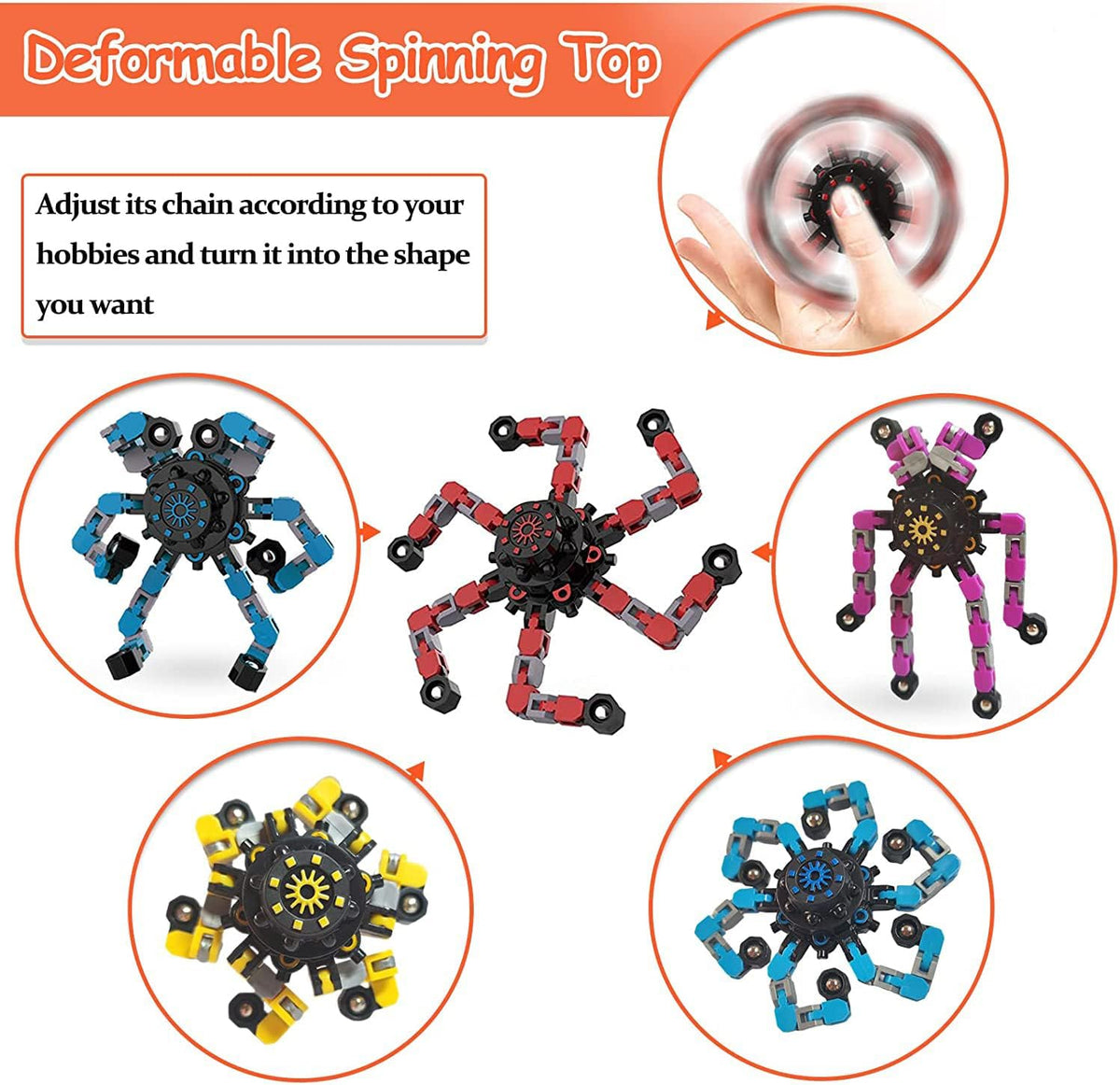 30pcs Random Fidget Spinners,DIY Deformable Robot Fingertip Toys,Decompression Spinner,Deformable