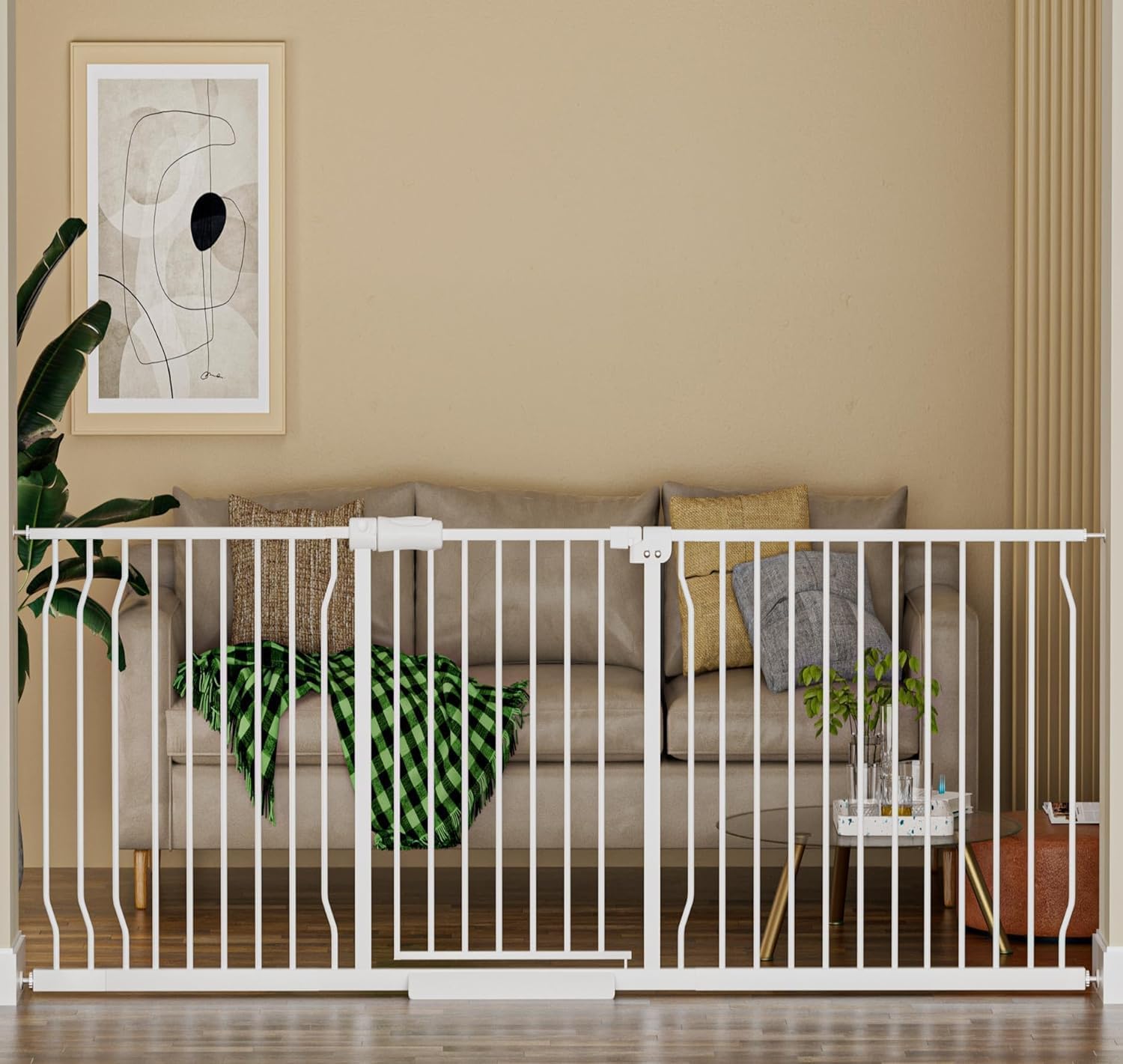 HOOEN Extra Wide Baby Gate for Doorways Stairs 76.38-86.3 Inch Large Long Pressure Mounted Dog