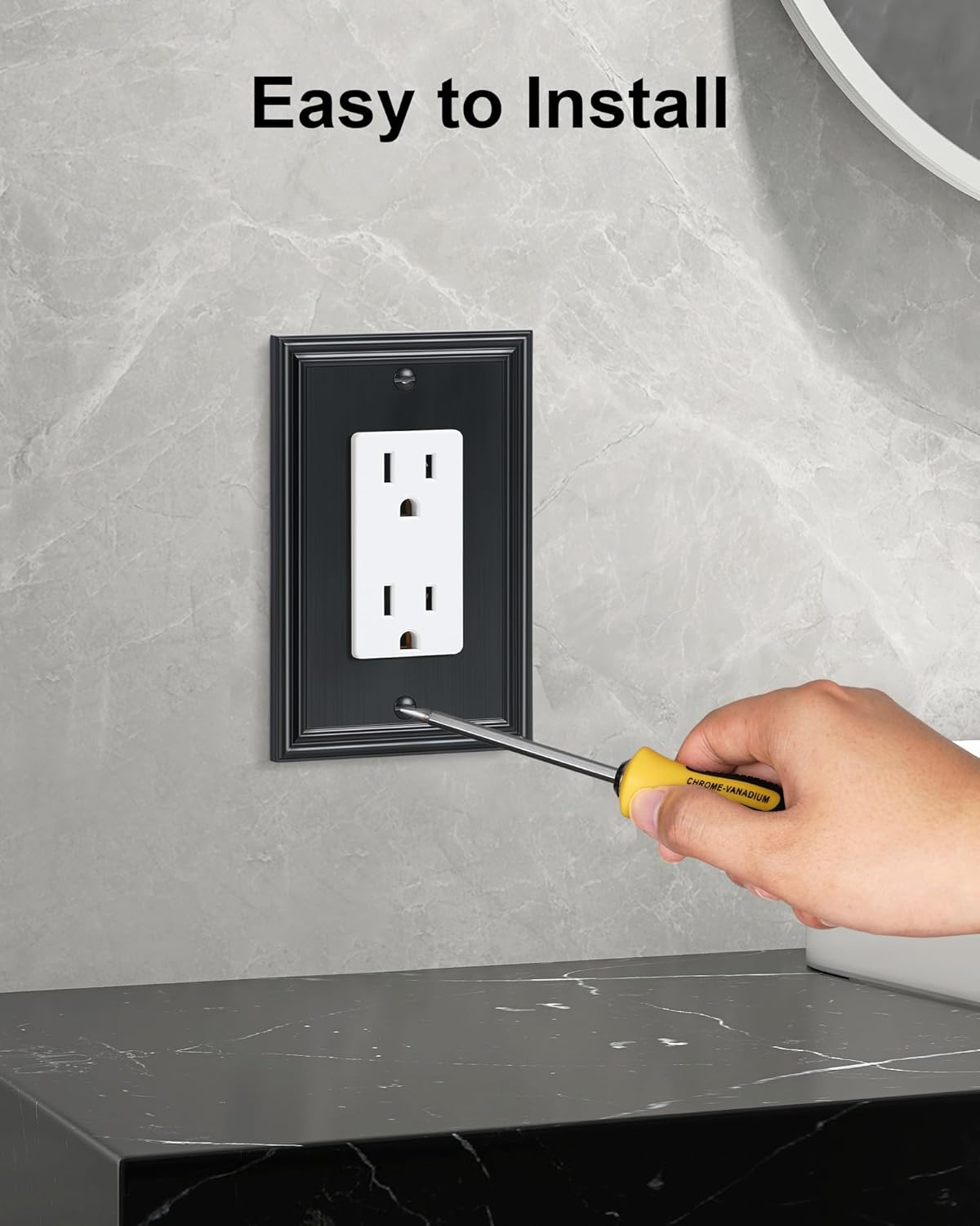 2-Pack Decorator Outlet Cover Plate, Black Decorative Switch Plates and Outlet Covers, Durable Zinc