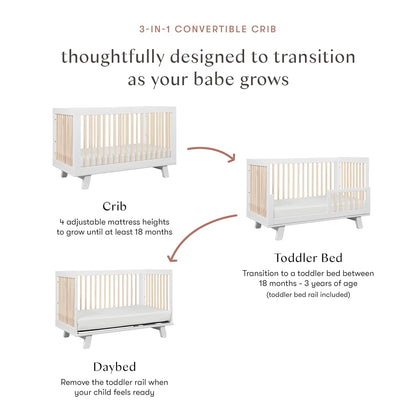 Babyletto Hudson 3-in-1 Convertible Baby Crib with Wooden Toddler Bed & Daybed Conversion - Easy to